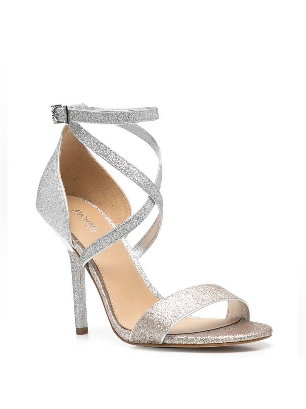 Michael Kors Astrid Strappy High Heel Sandal in Silver and Gold Glitter - NWT